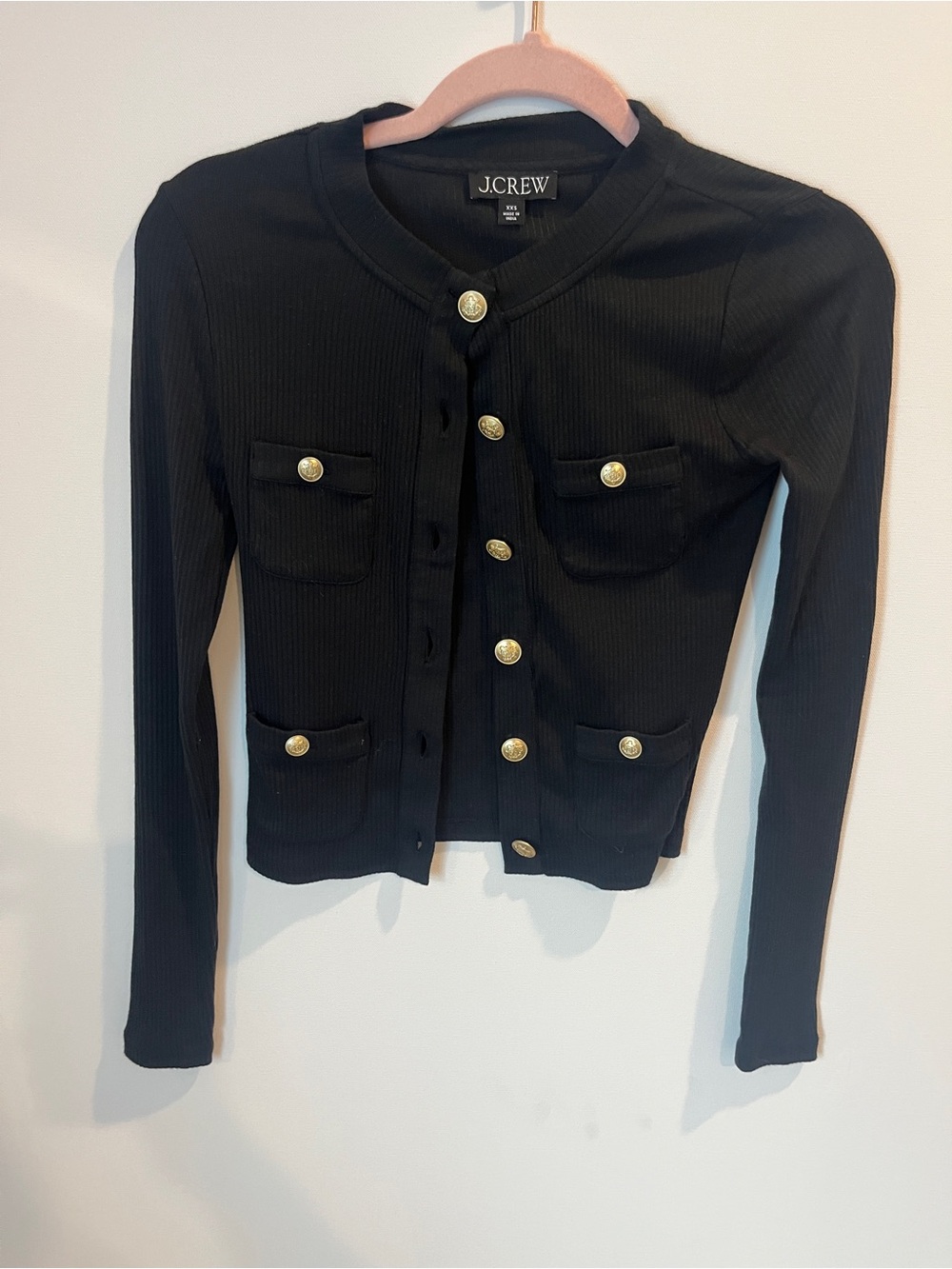 J. Crew Black Ribbed Cardigan with Gold Buttons XXS